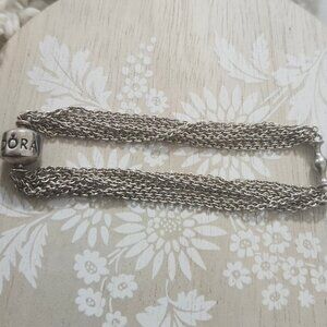 Pandora Sterling Silver Multi Strand One Clip Station Charm Bracelet